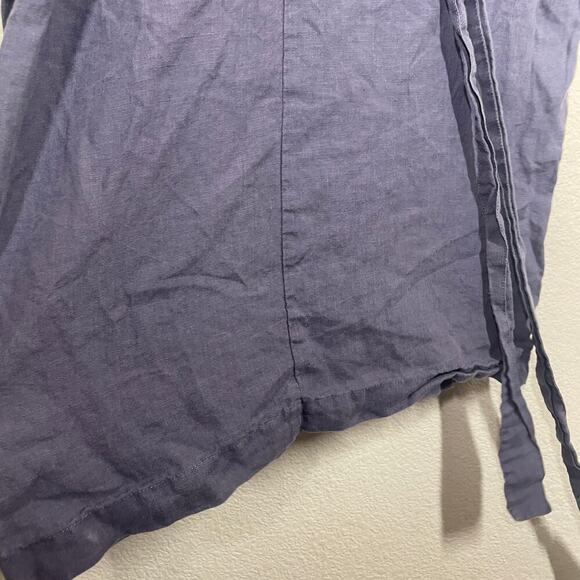 Len. Ok Size Medium Linen Mini Shift Dress Steel Blue V Neck Belted Short Sleeve - Picture 5 of 7
